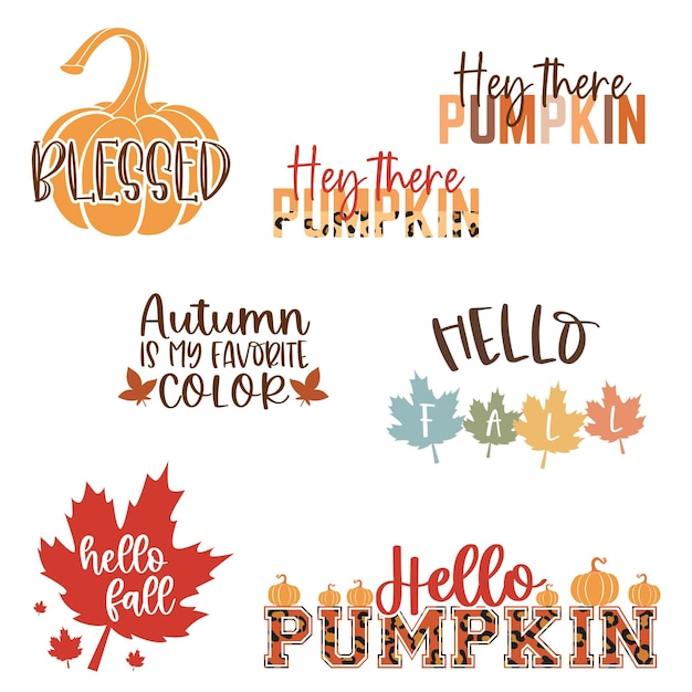 Vector fall and autumn quotes pumpkin season graphic set tshirt crafting designs stickers