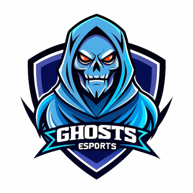 Vector ghosts esports gaming logo with blue skull mascot
