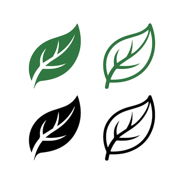 Vector green and black flat leaf symbols collection