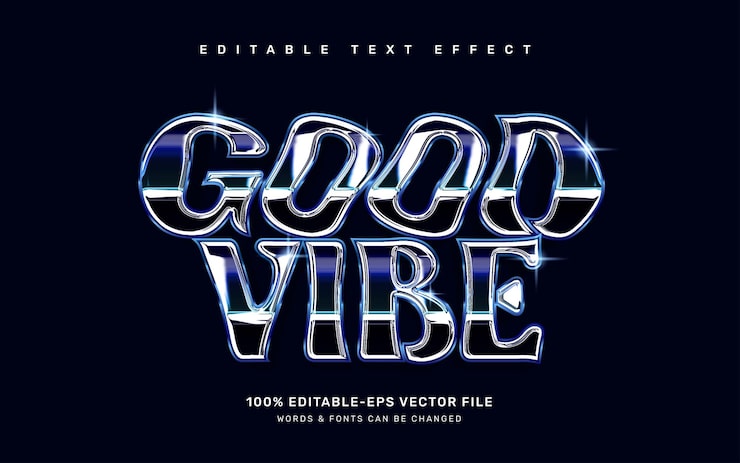 Groovy chrome editable text effect template good vibes quote
