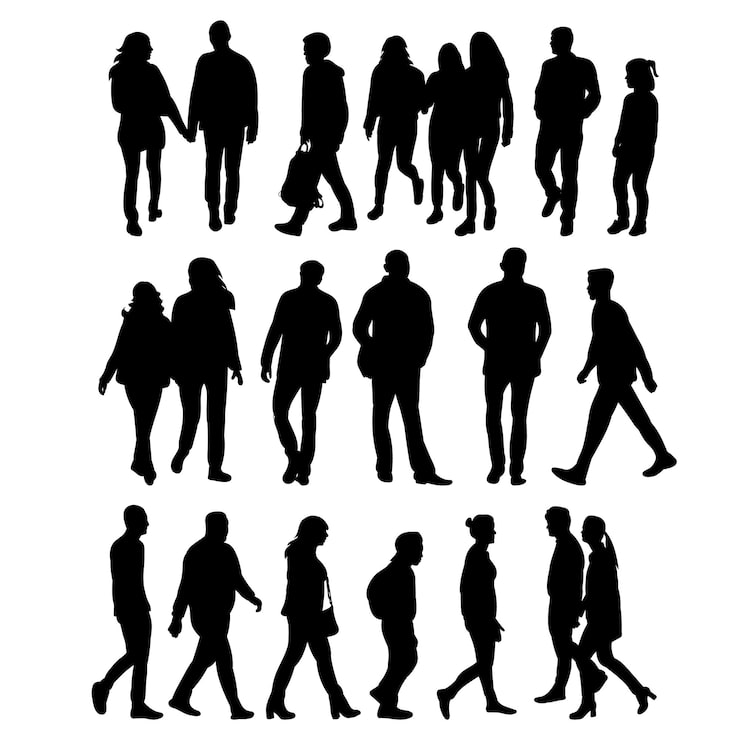 Vector isolated silhouettes of going people