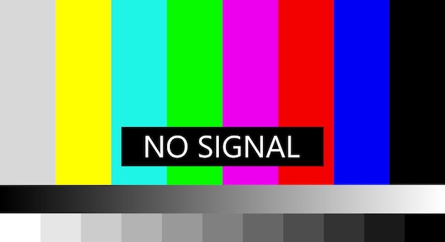 Vector no tv signal. not getting a signal symbol, screen displays color bars pattern error message, problem with the connection. 4k, full hd resolutions. vector illustration.