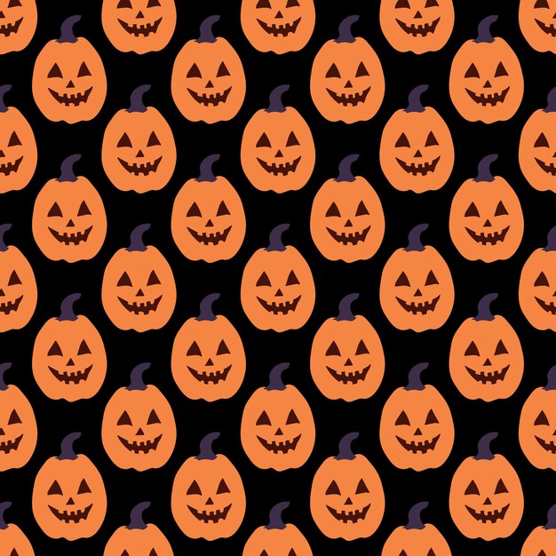 Vector seamless vector pattern with cute pumpkins