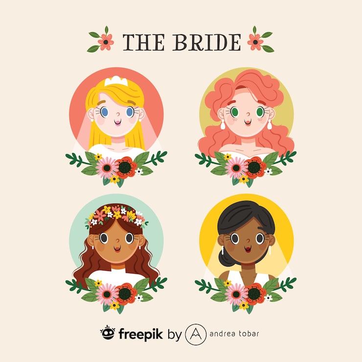 Set of brides with flowers