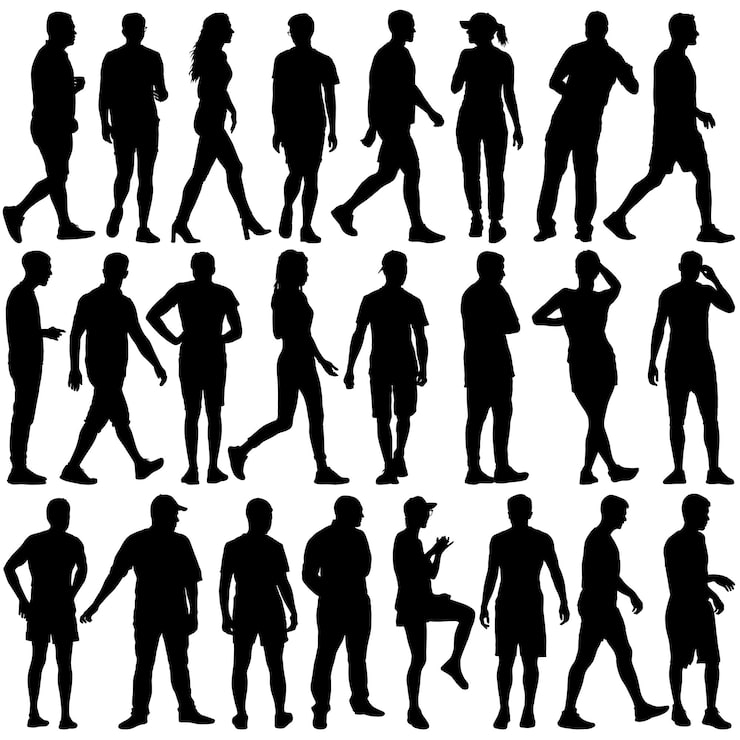 Vector silhouette group of people standing on white background