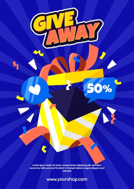 Vector vibrant giveaway promotion poster with exploding gift box