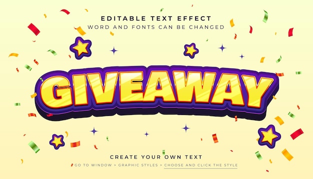 Vector yellow glossy giveaway 3d editable text effect suitable for promotion product headline poster