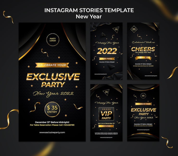 PSD gratuito celebración de año nuevo colección de historias de ig