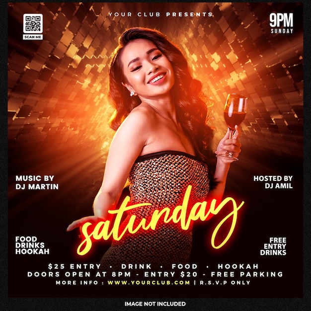 PSD gratuito club dj party flyer publicación en redes sociales