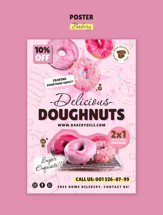 PSD gratuito deliciosas rosquillas panadería volante con oferta especial