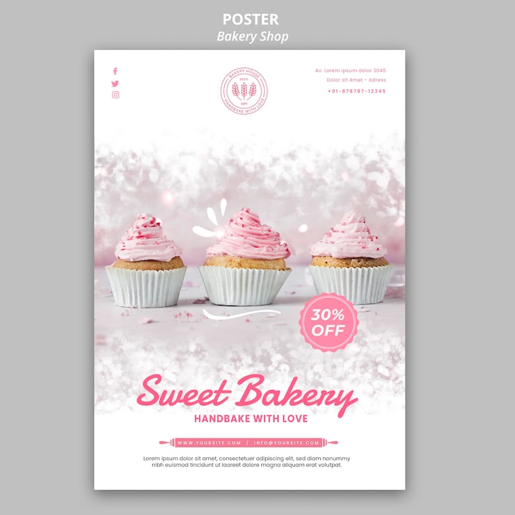 PSD gratuito diseño de carteles de panadería.