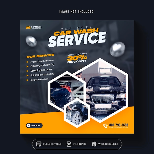 PSD gratuito diseño de plantilla de banner para redes sociales o publicación de instagram para servicio de lavado de coches