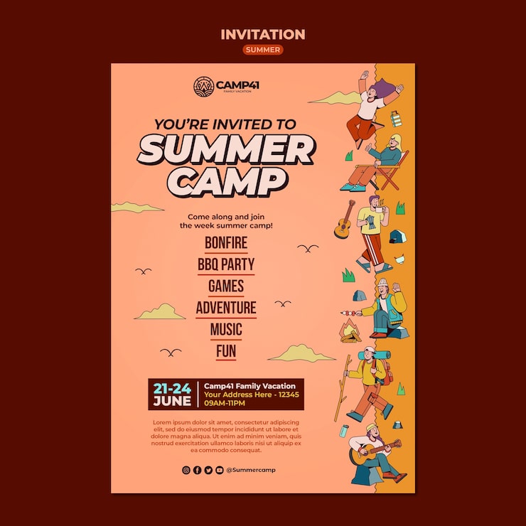 PSD gratuito diseño de plantilla de campamento de verano
