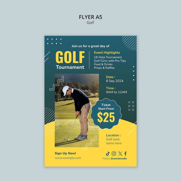 PSD gratuito diseño de plantilla de folleto de golf
