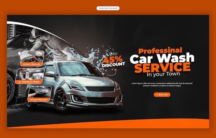 PSD gratuito estampa de banner web para el servicio de lavado y detallado de automóviles