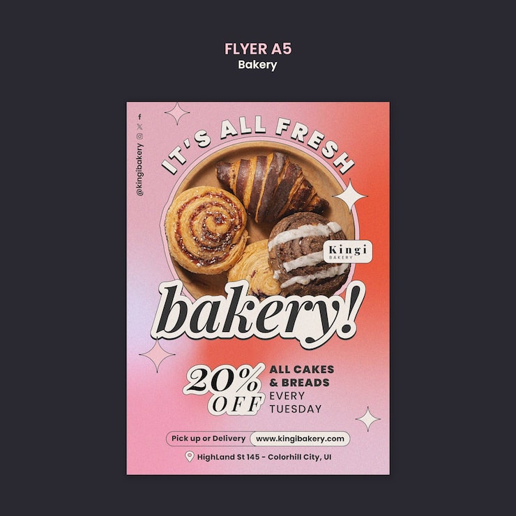 PSD gratuito folleto de panadería con oferta de descuento