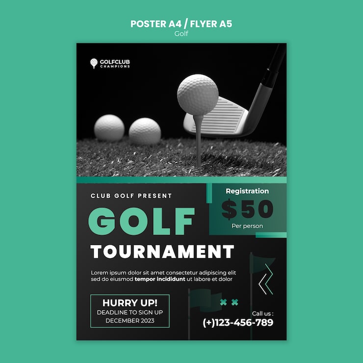 PSD gratuito plantilla de cartel de torneo de golf