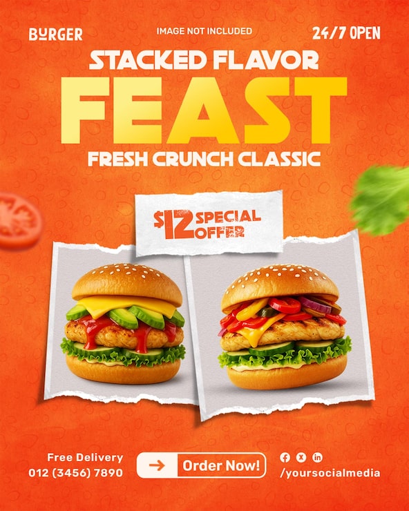 PSD gratuito plantilla de diseño de publicación de redes sociales de deliciosa hamburguesa