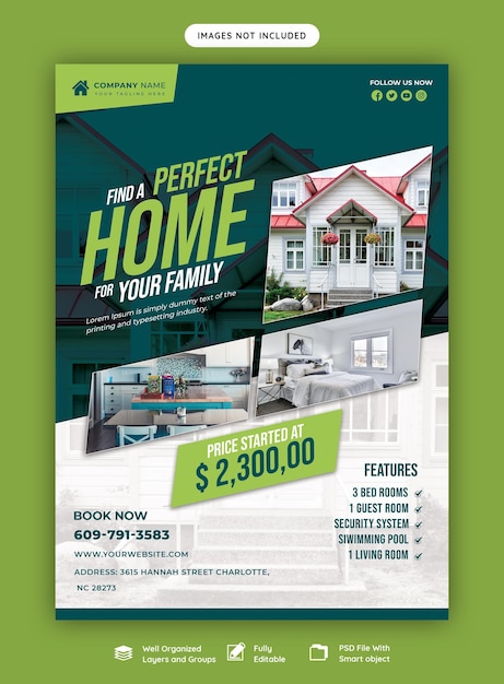 PSD gratuito plantilla de póster de volante de propiedad de casa inmobiliaria