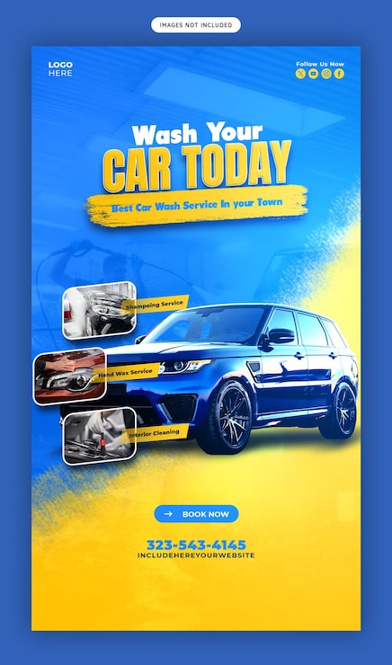 PSD gratuito servicio de lavado de coches y detalles de facebook e instagram plantilla de publicación de historias o banner
