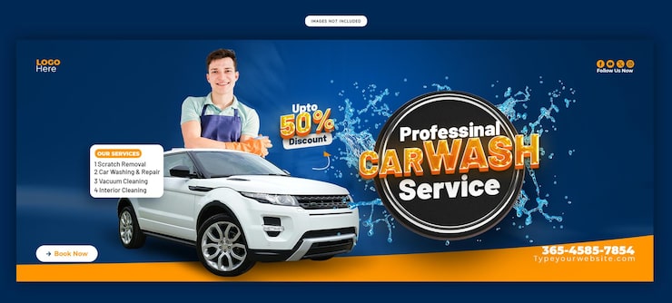 PSD gratuito servicio de lavado de coches y detalles de facebook plantilla de publicación de portada o banner