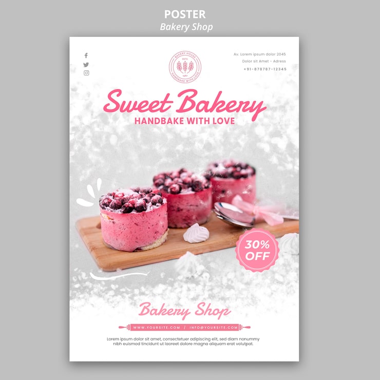 PSD gratuito tema del cartel de la tienda de panadería