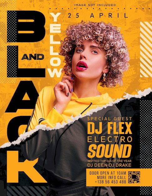 PSD flyer de fiesta de sonido electro amarillo y negro vibrante