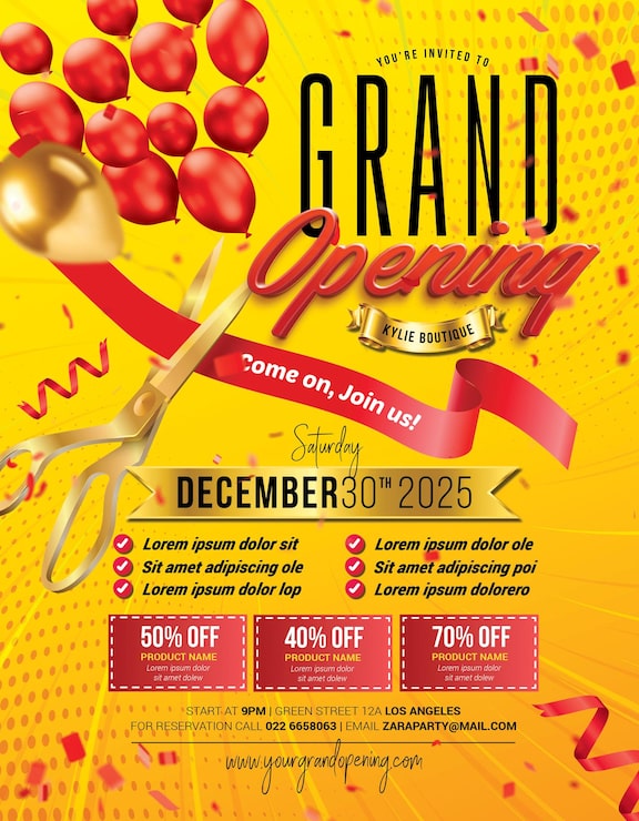 PSD folleto de gran inauguración