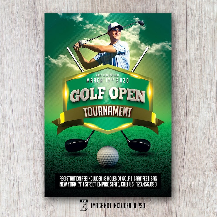 PSD folleto vibrante del torneo abierto de golf
