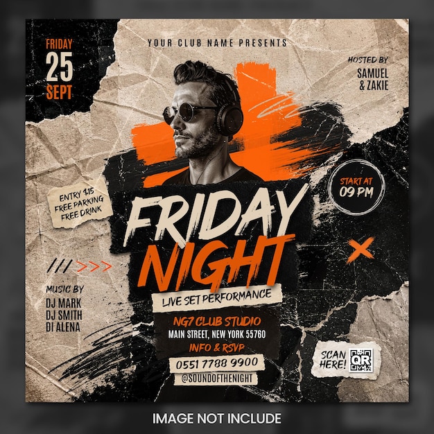 PSD plantilla de folleto para evento de club con dj de noche de viernes