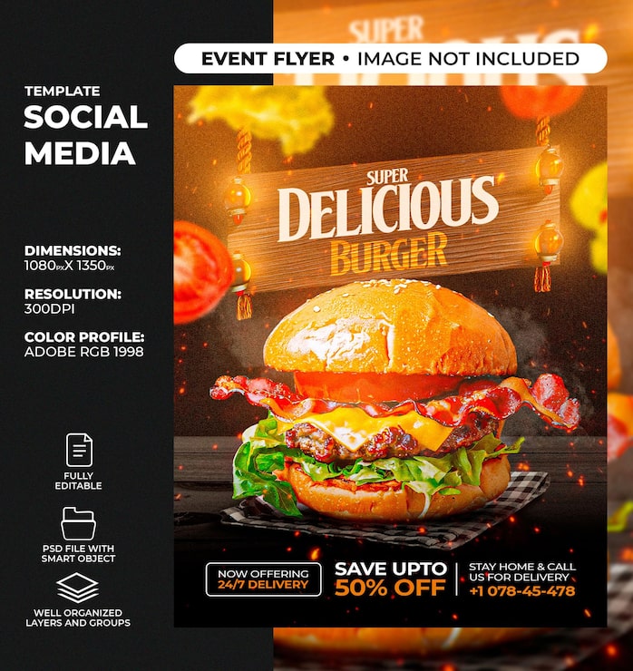 PSD promoción de redes sociales de alimentos y plantilla de diseño de publicación de banner