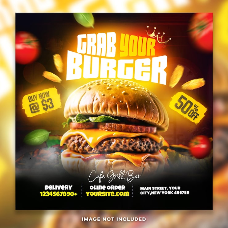 PSD toma el psd de la publicación de tu restaurante de hamburguesas en las redes sociales