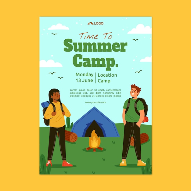 Vector gratuito cartel de campamento de verano dibujado a mano
