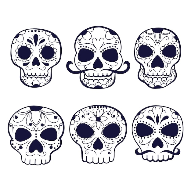 Vector gratuito colección calaveras dia de muertos dibujadas a mano