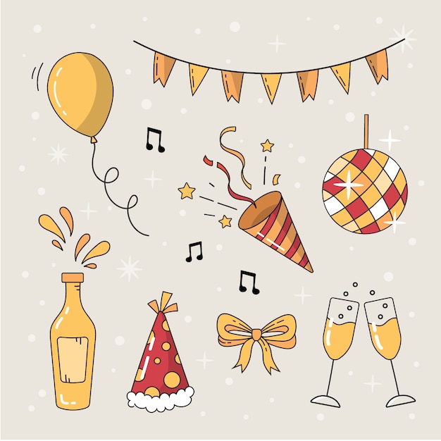 Vector gratuito colección de elementos de año nuevo dibujados a mano