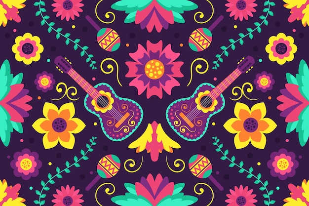 Vector gratuito colorido fondo mexicano en diseño plano