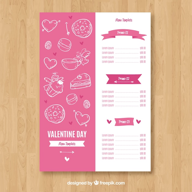 Vector gratuito concepto blanco y rosa de menú de san valentin