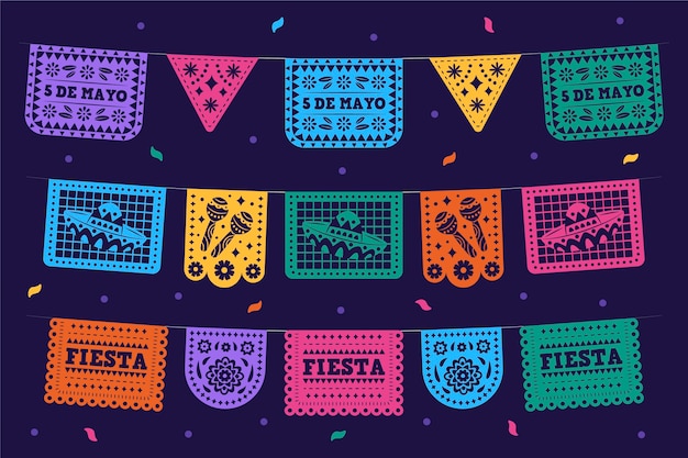 Vector gratuito decoración mexicana plana cinco de mayo