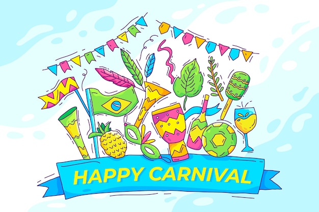Vector gratuito dibujado a mano ilustrado elementos de carnaval brasileño