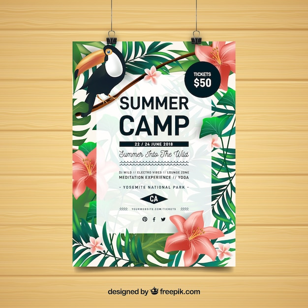 Vector gratuito folleto de fiesta de verano con plantas tropicales