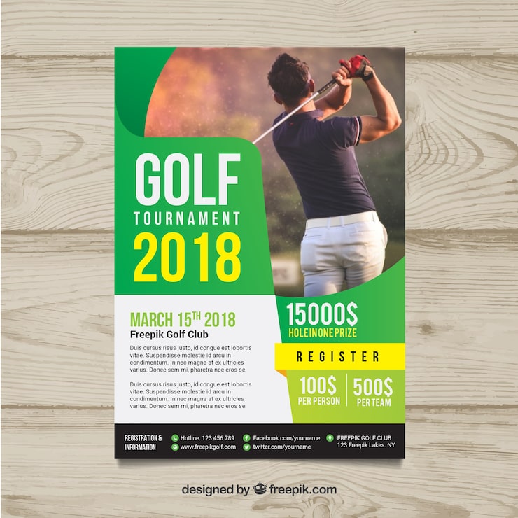 Vector gratuito folleto de torneo de golf en estilo plano