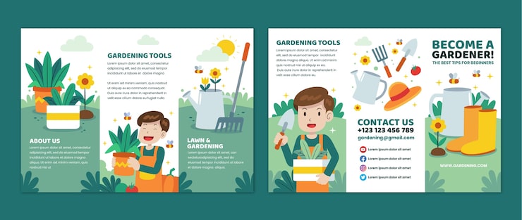 Vector gratuito folleto de trabajo de jardinería dibujado a mano