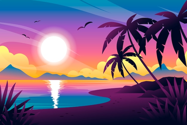 Vector gratuito fondo degradado atardecer tropical