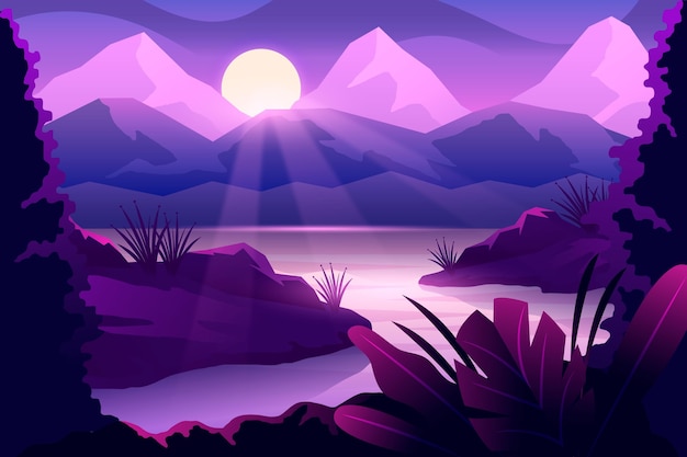 Vector gratuito paisaje degradado con río