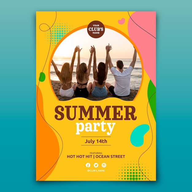 Vector gratuito plantilla de cartel vertical de fiesta de verano plana