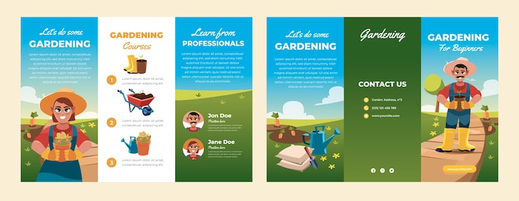 Vector gratuito plantilla de folleto de jardinería plana