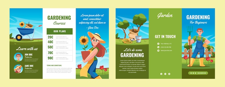 Vector gratuito plantilla de folleto de jardinería plana