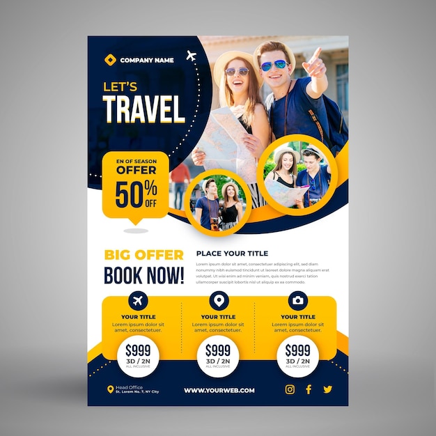 Vector gratuito plantilla de folleto de venta de viajes