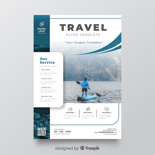 Vector gratuito plantilla de folleto de viajes con foto