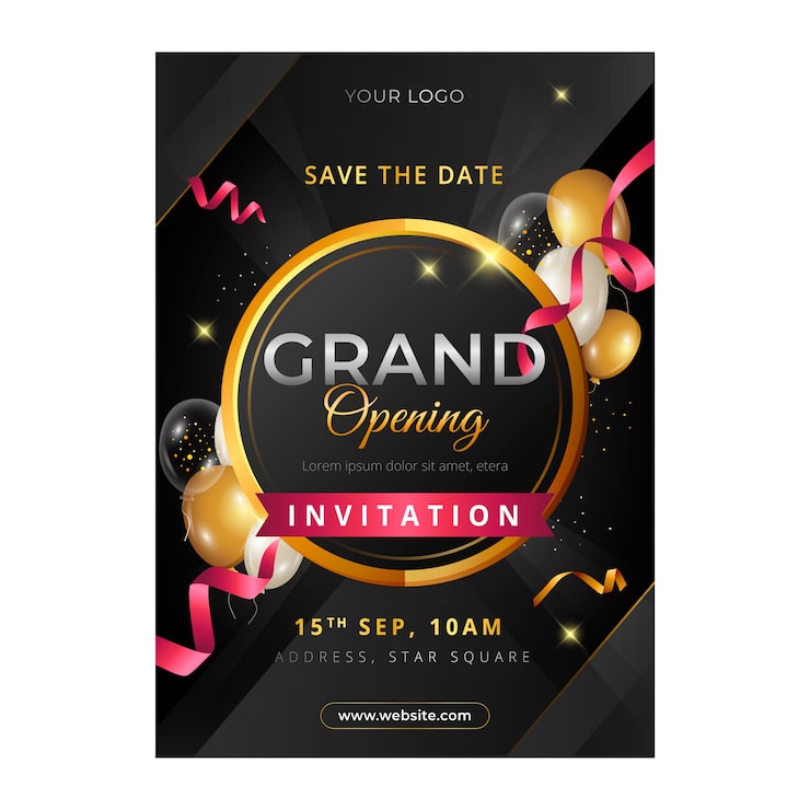 Vector gratuito plantilla de invitación de gran inauguración degradada